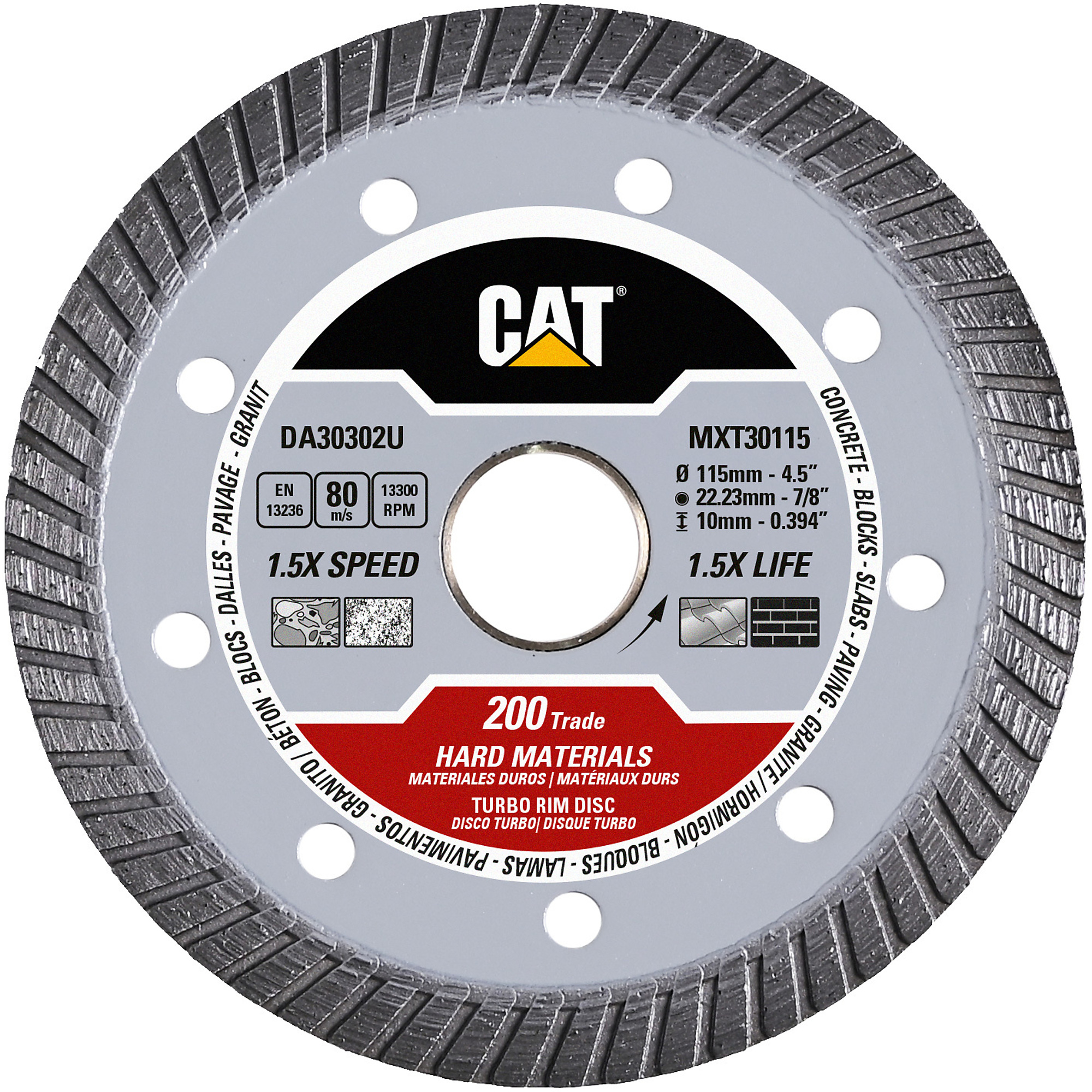 CAT, Cat 200 Trade Hard Materials Diamond Blade 4 1/2in., Blade Diameter 4 1/2 in, Included (qty.) 1 Model# DA30302U